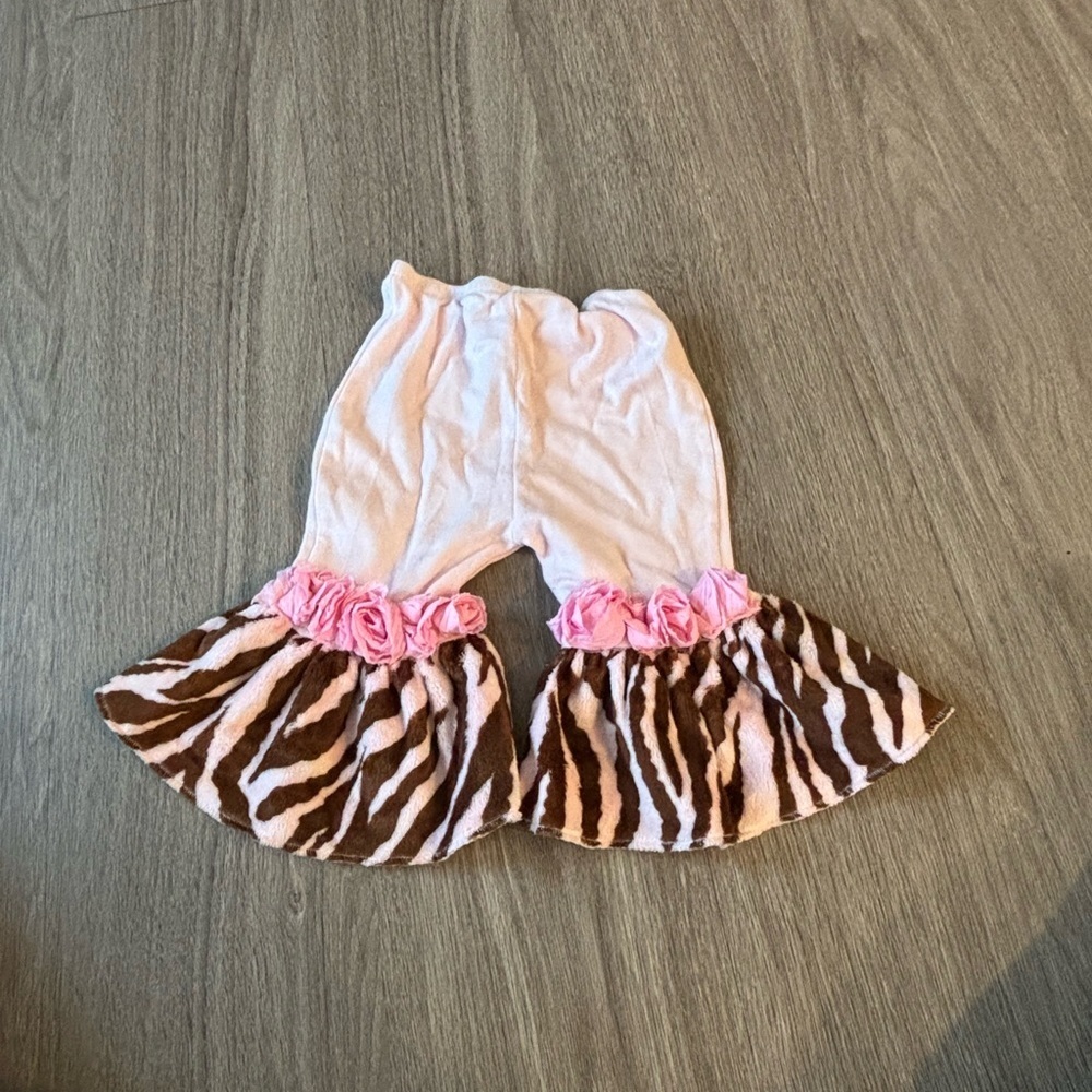 Haute Baby Pink and Brown Zebra Ruffle Pants